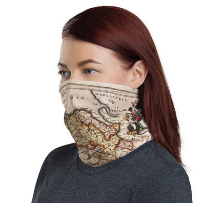Wales Face Mask / Neck Gaiter / Snood with ancient map of Wales by Jean Blaeu in 1645