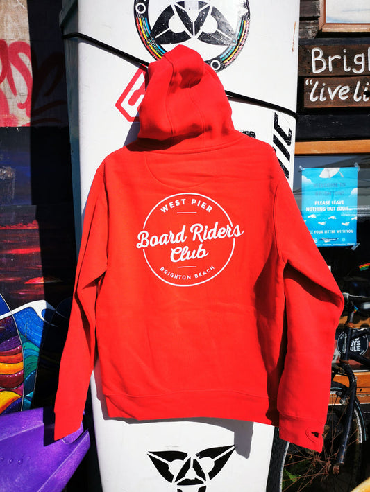 West Pier Hoodie - 'West Pier - Board Riders Club' circle logo - Dusty Red