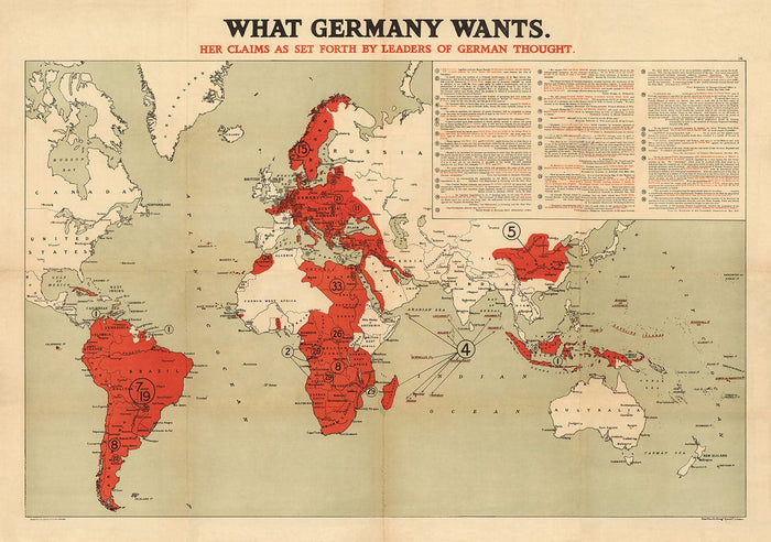 What Germany Wants, 1916, World War I & II Nazi Atlas Map
