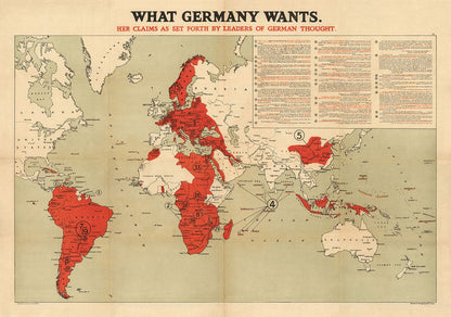 What Germany Wants, 1916, World War I & II Nazi Atlas Map