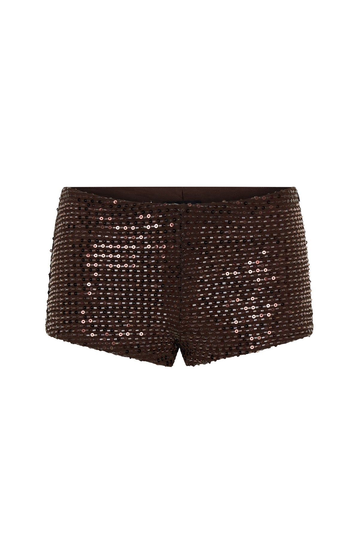 The Glitterati Beaded Mini Shorts Chocolate
