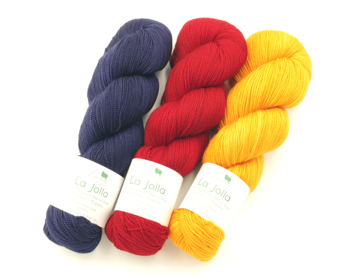 Small / Baah Yarn - La Jolla / Burmese Ruby Marigold & Navy